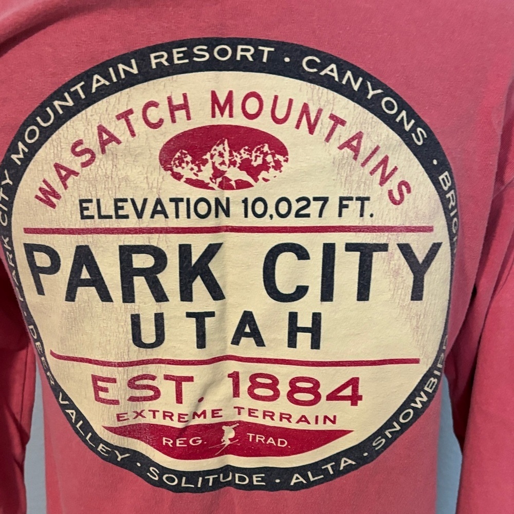 Park City Utah Long Sleeve Tee in Coral Pink - Picture 6 of 7